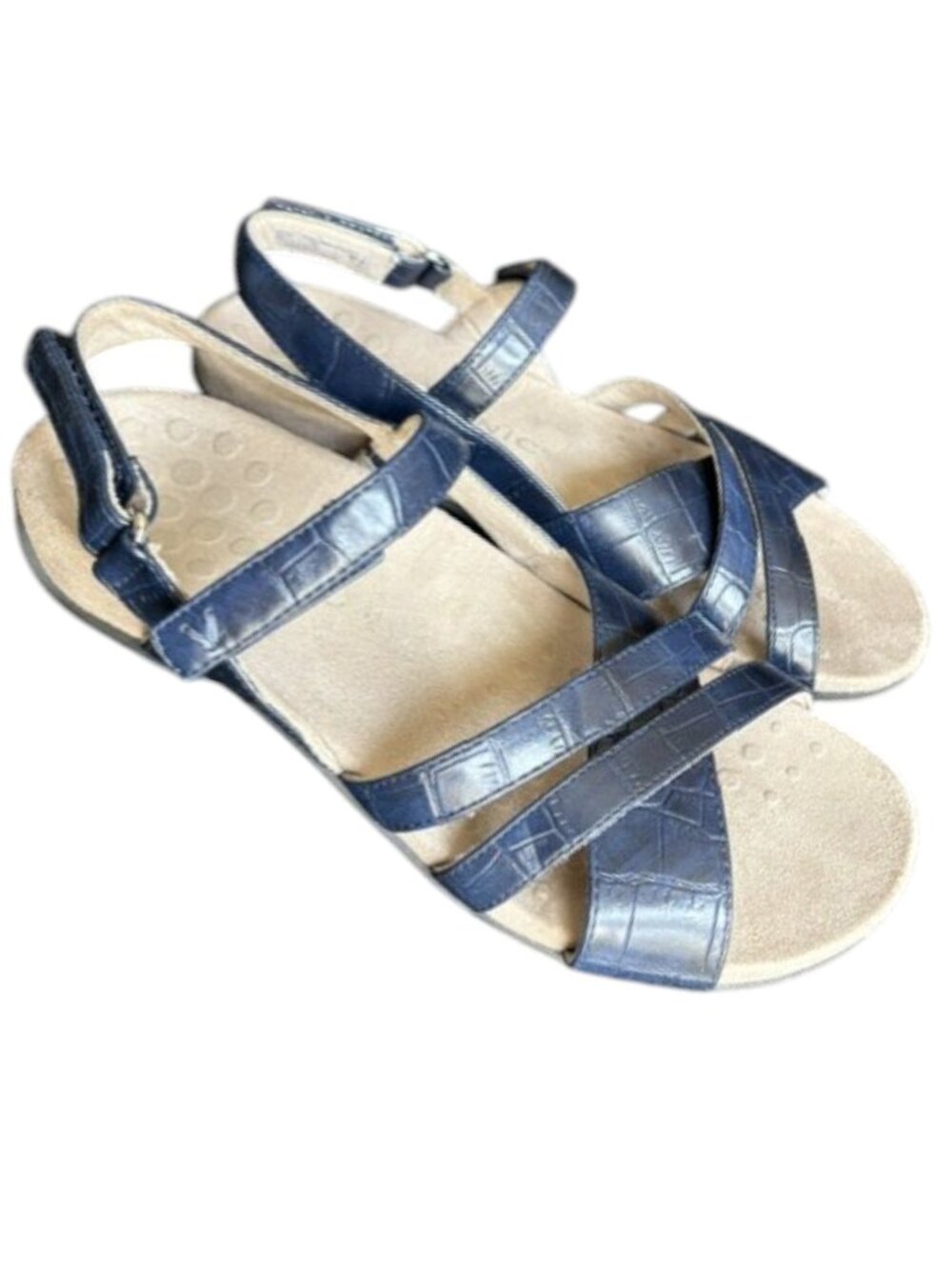 Vionic Mirabi Embossed Croc Vegan Leather Comfort Sandals - Navy - 7.5 - Picture 2 of 11